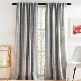 OLV 2 Pack Black Curtain Rods for Windows 66 to 120 Inch, 1'' Modern Easy Install Adjustable Curtain Rod with End Cap Design, Heavy Duty Single Decorative Drapery Pole for Living Room, Bedroom