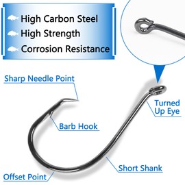 150pcs/box Circle Hooks 2X Strong Customized Offset Sport Circle Hooks Black High Carbon Steel Octopus Fishing Hooks-Size:#1-5/0