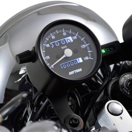 Daytona Motorcycle Mechanical Speedometer, Black Body/Black Panel/White LED, φ60, 140 km/h Display, 15621