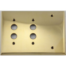 Unlacquered Polished Brass 3 Gang Combination Switch Plate - 2 Push Button Light Switch Opening 1 Blank