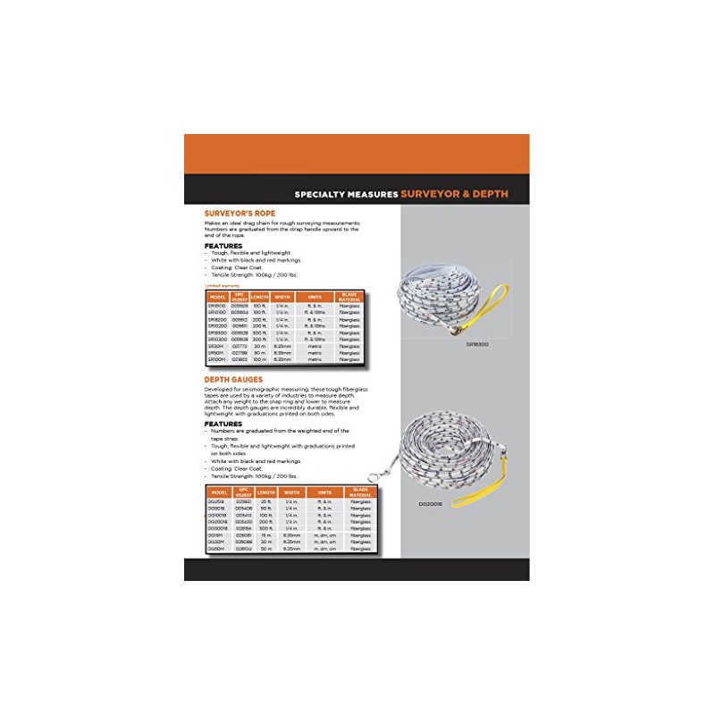 Keson SR100M Surveyors Rope (Graduations: Metric), 100-Meter