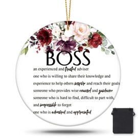 Christmas Ornament Thank You Gift for Mentor Boss Leader Ceramic Ornament Hanging Round Decoration with Black Flannel Bag for Leader Women Mentor Coworker Teacher Appreciation Christmas Favor