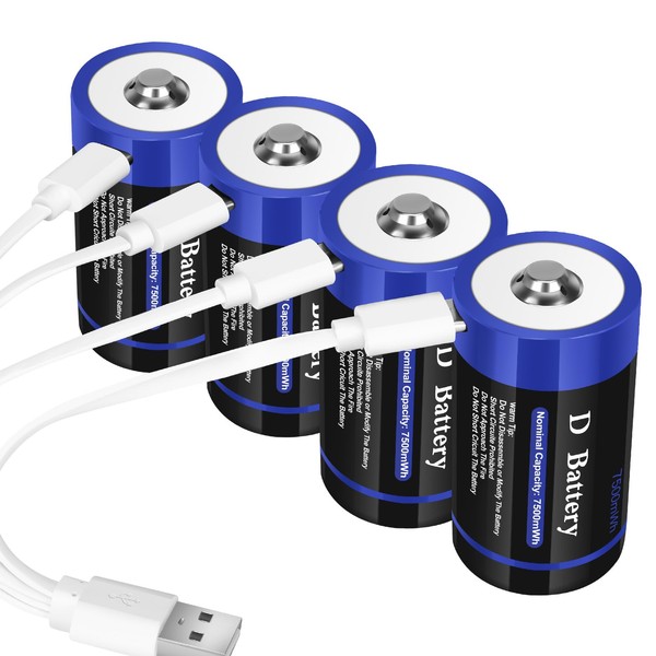 wowpower Rechargeable Lithium D Cell Batteries 7500mWh with USB-C Charging