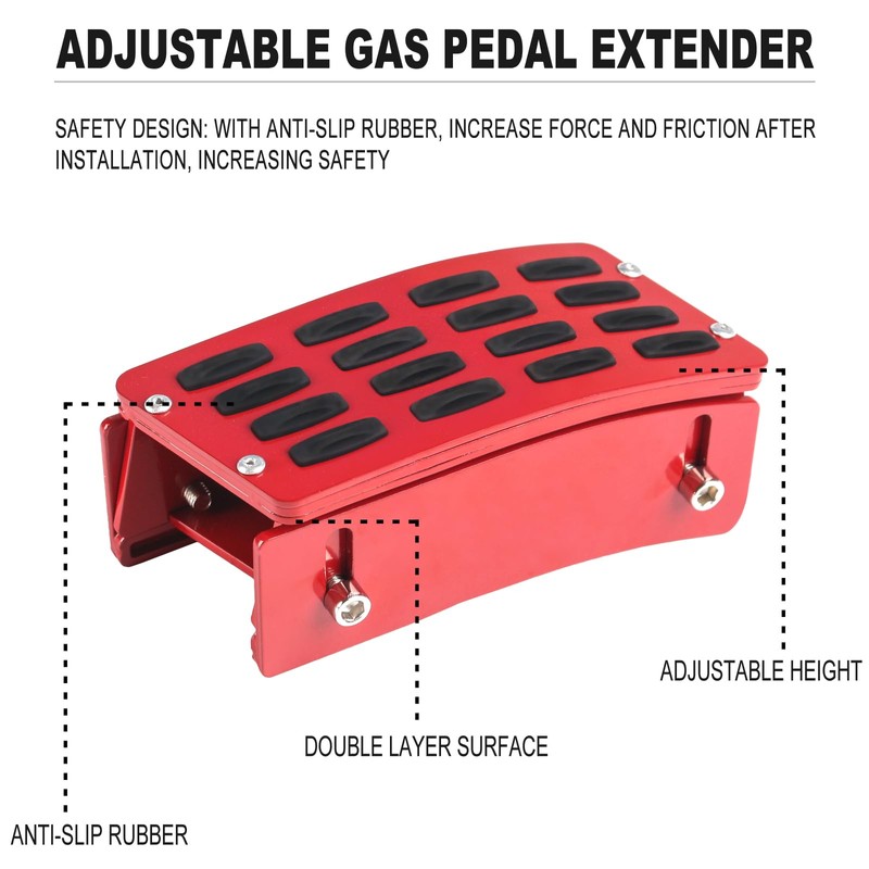 PKEDUO Red Gas Pedal Extender Cover Anti-Slip Adjustable Foot Pedal