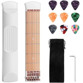 Pocket Guitar Practice Neck, LIYDE 6 Fret Portable Guitar Chord Practice Tool for Beginner (White)