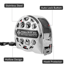 5M/16FT Stainless Steel Anti-Corrosion Retractable Metric Ruler, Anti-Fall Wear-Resistant Stainless Steel Tape Measure Double-Sided Scale, Hollow Design Titanium Tape Measure, Self-Lock (5M)