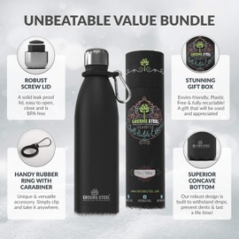 Greens Steel Stainless Steel Water Bottle - 12 oz, Black | Vacuum Insulated Double Wall with Screw Lid/Leak Proof | Thermal Travel Sports Canteen Coffee Flask