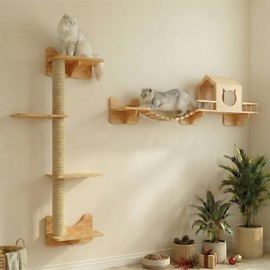 NOVGOBHOT Cat Shelves for Wall – Cat Climbing Furniture Set for Large Cats with House, Bridge Ladder, 3 Scratching Posts & 5 Steps