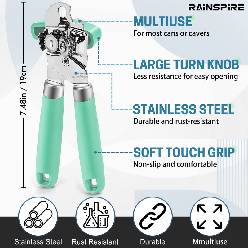 Rainspire Can Opener Manual Handheld Strong Manual Can Opener Smooth