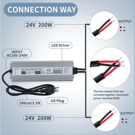 LED Power Supply 24V 400W IP67 Waterproof LED Driver 100-240V AC to 24V DC 16.67A Low Voltage Transformer Converter Power Adapter for Indoor Outdoor Any 24V LED Lights