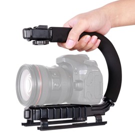 Handheld Camera Stabilizer Grip, Universal U Shaped Handle Works with DSLR, Mirrorless& Video Cameras, Foldable Design with Extra Mounting Holes for Accessories