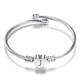 FGT Silver Initial Letter Cuff Bracelet Women Bangle Heart Cuff J Bracelets Gift for Girls Auntie Granddaughter Daughter Mum Wife Girlfriend Sisters Family Birthday Mothers Day Valentine