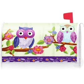 Texupday Cute Owls Floral Decoration Mailbox Cover With Magnetic Strip Spring Mailbox Wraps Post Letter Box Cover Standard Size 21" X 18" for Garden Outdoor Yard Decor
