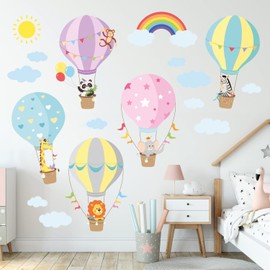 BASHOM BS-001 Animals in Hot Air Balloons Kids Wall Stickers Elephant Giraffe Panda Decals Removable for Baby Nursery Bedroom Living Room Playroom