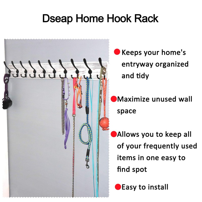 Dseap Wall Mounted Coat Rack with 10 Tri Hooks: Wooden