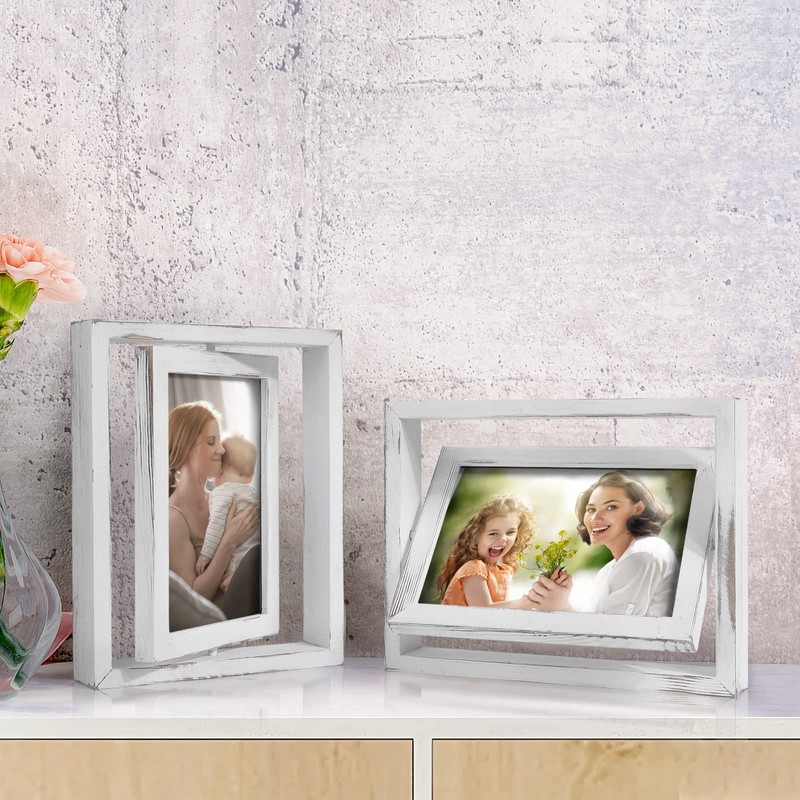 Egofine 2 Pack 5x7 Rotating Floating Picture Frames,Double-Sided Display with