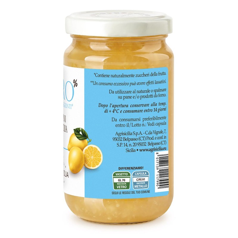 Agrisicilia Zero% Zuccheri Limoni di Sicilia, 240g Pochi Carboidrati
