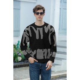 ZAFUL Men's Oversized Sweater Long Sleeve Crewneck Y2K Graphic Color Block Casual Knitted Pullover Sweater (1-Black, S)