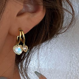 TseenYi Retro Heart Huggie Earrings Heart Crystal Rhinestone Dangle Earrings Rainbow Opal Heart Drop Earrings Boho Colorful Heart Hoop Earrings Gold Huggie Hoop Earrings Jewelry for Women and Girls