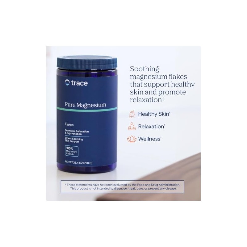 Pure Magnesium Flakes Trace Minerals - Contenedor de 44 onzas