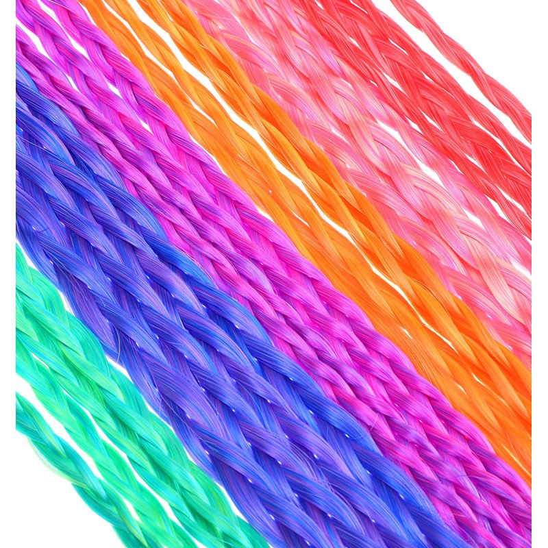 6PCS Colored Hair Extensions for Kids, Gradient Rainbow Braid Ponytail