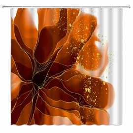 EDOMGNIH Orange Shower Curtain Abstract Floral Art Petals Blooming Watercolor Flower Plant Nature Marble Texture Cracked Lines Creative Simple Unique Fabric Bathroom Decor Set with Hooks(70" WX70 H)