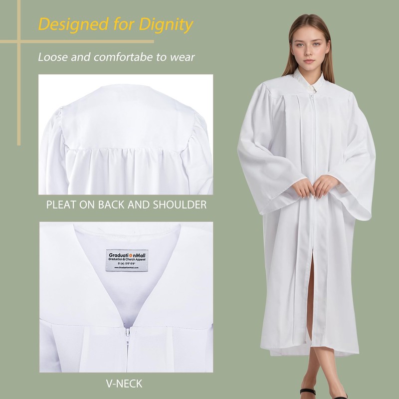 IvyRobes 6 Pcs Adults Matte Choir Robes for Church Baptism