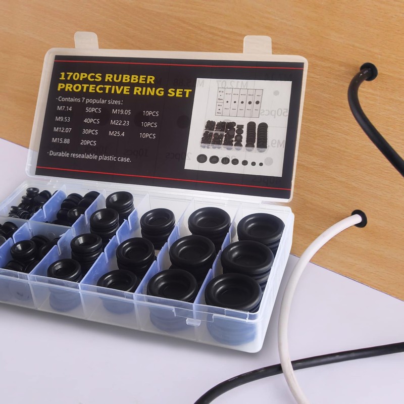 170PCS Rubber Grommet Kit, Closed Rubber Hole Plug, Rubber Grommets