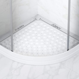 XIYUNTE Corner Shower Mat Non Slip Anti Mould - 54x54cm Quadrant Shape Shower Mats for Inside Shower, White Rubber Bath Mat for Corner Shower, Sector Anti Slip Bath Mats for Bathroom, Machine Washable