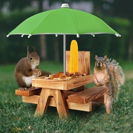Gnodary Squirrel Feeder with Umbrella, Squirrel Feeders for Outside, Squirrel Picnic Table Feeder - Chipmunk Feeder Hold Corn, Corn Cob, Peanuts (Green)