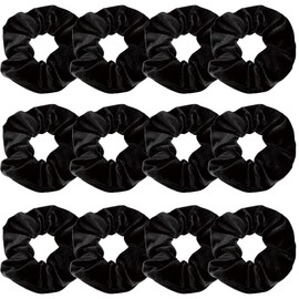 Whavel Black Velvet Scrunchies for Women's Hair, 12 Pack Elastic Hair Bands Scrunchy Bobbles Soft Hair Ties