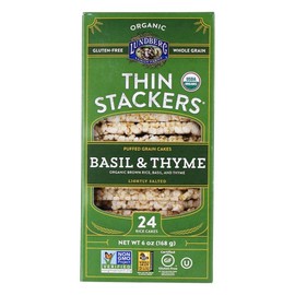 Lundberg Organic Thin Stackers, Basil & Thyme, 6 Oz, Gluten-Free, Vegan, Kosher, Usda Certified Organic, Non-Gmo Verified, Whole Grain Brown Rice, 6 Oz