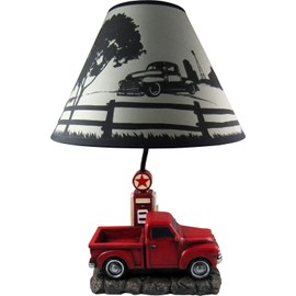 DWK Rustic Red Antique Truck at Gas Pump Table Lamp with Printed Shade