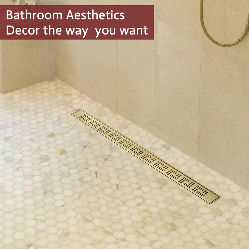 muschbath 12 Inch Linear Shower Drain, Brushed Gold Shower Drain,Removable
