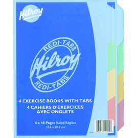 Hilroy Reditab Stitch Notebooks, 10-7/8 X 8-3/8 Inches, Pack of 4, 40 Pages Each, Assorted Colors (12109)