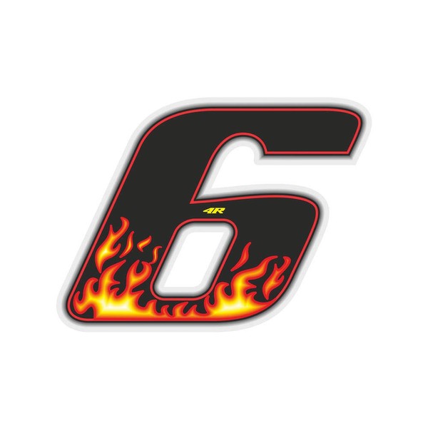 Quattroerre Racing Number 6 Small, Flames, 6.5 x 7.5 cm