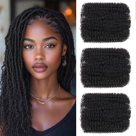 Leeven 16 Inch 3 Packs Afro Kinky Curly Braiding Bulk Hair for Spring Twist Hair Natural Black Afro Kinkys Bulk Synthetic Hair For Dreadlocks Extensions Repair Locs 30g/pack(1B#)