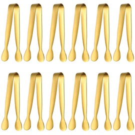 Ice Tongs Set, 12 Pieces, Serving Tongs, Stainless Steel Ice Tongs Set, Candy Bar Tongs, Salad Tongs, Pastry Tongs, Candy Clip, for Wedding, Party, Bar, Buffet, Barbecue, Picnic (Gold)