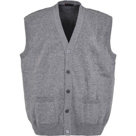 Men Knitted Waistcoat Plus Sizes 3XL to 6XL Sleeveless Button Cardigan, 3X-Large, Grey