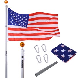 25FT Telescopic Flag Pole Kit, Heavy-Duty Aluminum Flag Pole, Indoor/Outdoor Flagpole with Flag & Topper for Yard, Home & Business