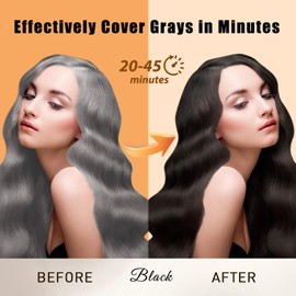 Hair Dye Shampoo 3 in 1, Long-Lasting Gray Hair Coverage, Natural Black Hair Dye Hair Color Shampoo with Herbal Ingredients, Easy Application Shampoo Para Canas for Women Men 16.9 Fl Oz