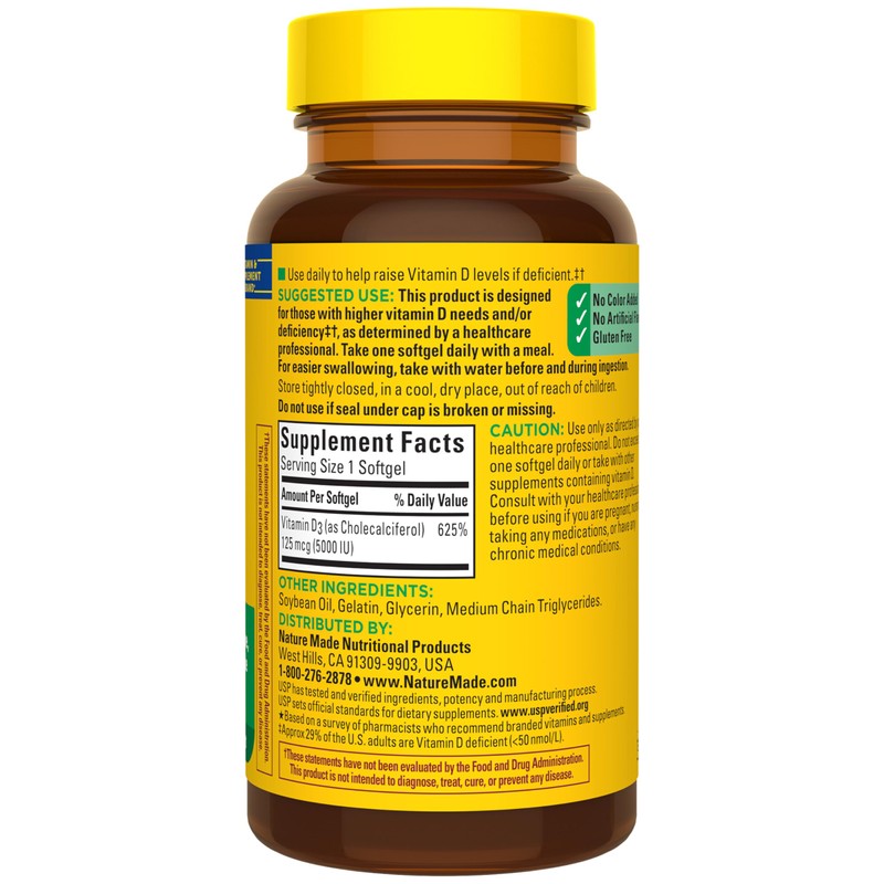 Nature Made Vitamin D3 5000 IU (125 mcg) Softgels, Extra