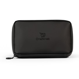 OneNine5 Eco-Friendly Essentials Pouch, Miho Black. Organiser & Bag for Makeup, Cosmetics, Tech, Wires, Valuables & Everyday Accessories. Vegan Leather & 100% Recycled Plastic Lining.