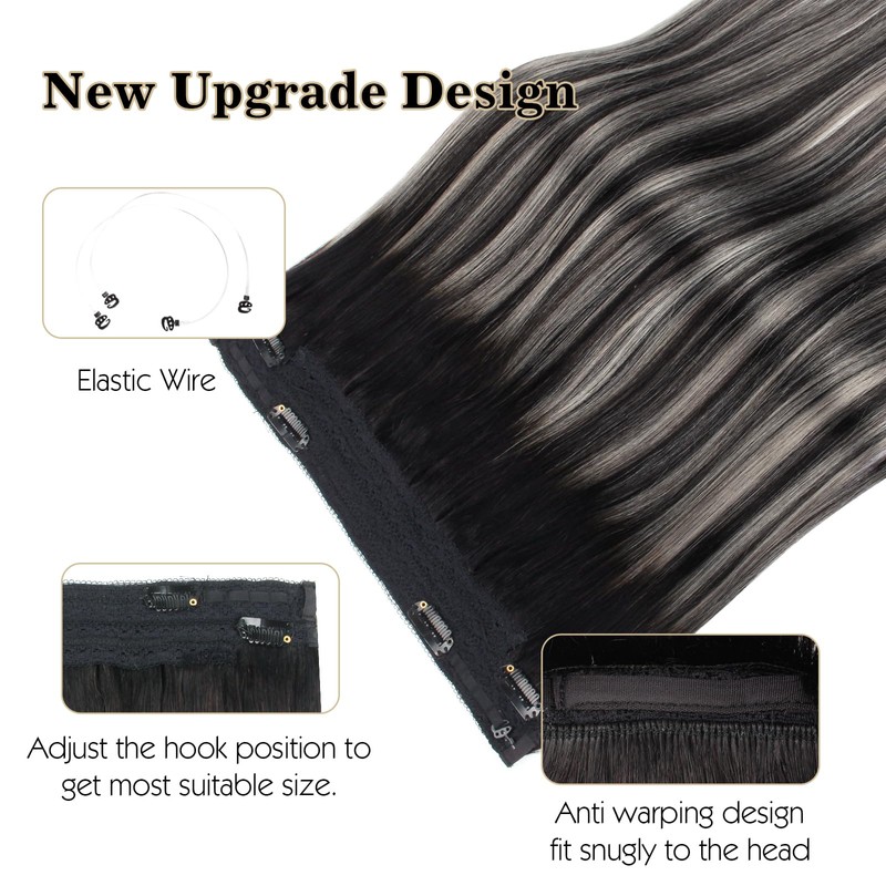 Sassina Invisible Wire Hair Extensions Real Human Hair with Transparent