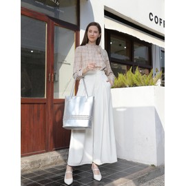 LaRechor Women's Handbag Shopper Bag Shoulder Bag with Rivets PU Leather Women's Bag for Travel Work Uni, Metallic Silver, L