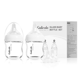 Gulicola Small Glass Baby Bottle for Newborn Breastfeeding Babies, Preemie & Extra Slow Flow Nipples (SS), Anti-Colic, Breast-Like, 0 Months+, 3 oz, 2 Pack - White