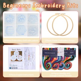 Canlierr 6 Sets Christmas Embroidery Kit with Pattern and Instructions Starter Hoop Colored Threads Needlepoint for Beginners Adults Supplies (Simple Pattern)