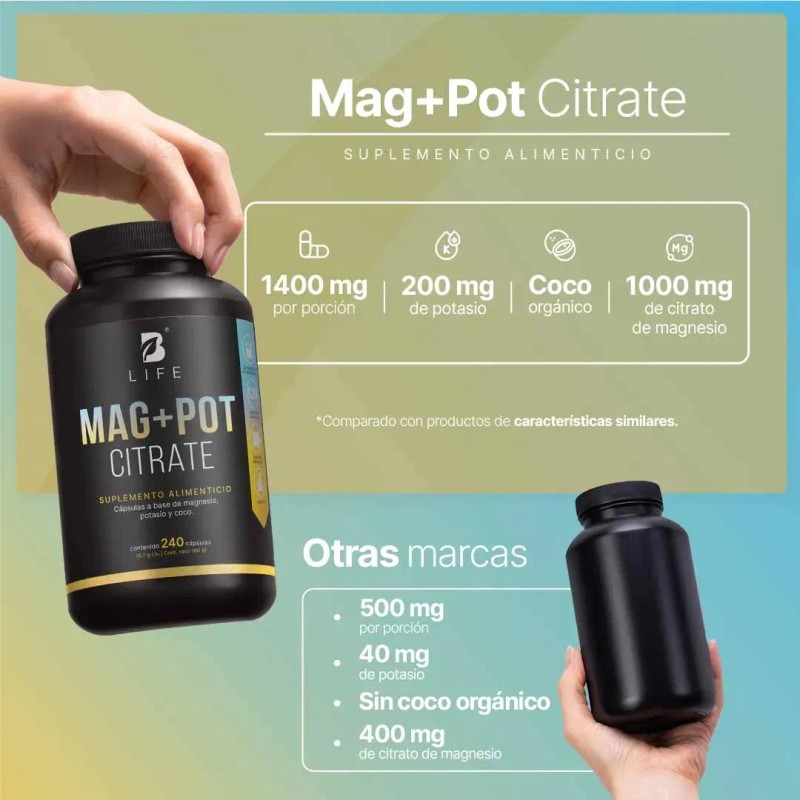 Citrato Magnesio Potasio 240 Caps Mag Pot Citrate Life Sabor
