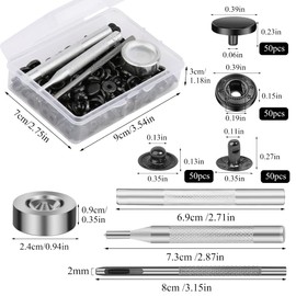TLKKUE 50 Sets Leather Snap Fasteners Kit 10mm Black Metal Snap Buttons kit Stainless Steel with 4pcs Snap Fastener Installation Tools for Sewing Clothing, Bracelets, Jackets, Bags Belt, DIY Crafts