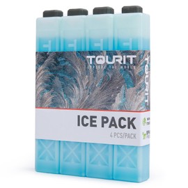 TOURIT Ice Packs for Coolers, 4 Pack Reusable Long Lasting Freezer Packs for Lunch Bags/Boxes, Cooler Backpack, Camping, Beach, Picnics, Fishing and More, Blue